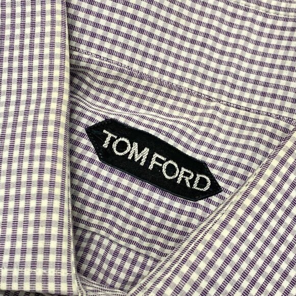 TOM FORD Lavender White Cotton Micro Gingham Button Up Shirt - Picture 7 of 9